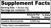Creatine Monohydrate supplement facts panel