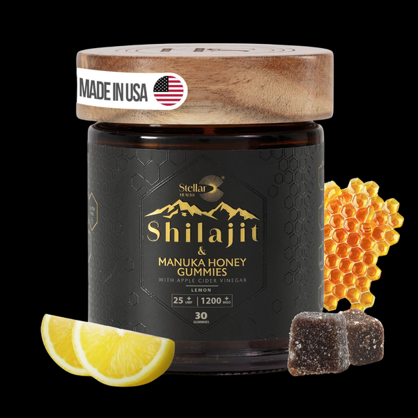 Stellar Health Shilajit and Medical Grade Manuka Honey + Apple Cider Vinegar Gummies - Platinum Lemon - Gourmet 30 Count of Elite Shilajit Gummies for Men and Women