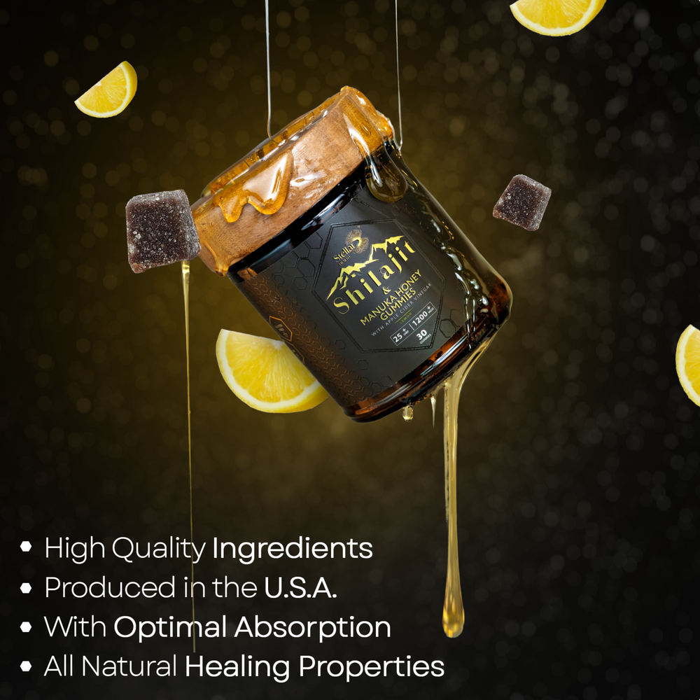 Stellar Health Shilajit and Medical Grade Manuka Honey + Apple Cider Vinegar Gummies - Platinum Lemon - Gourmet 30 Count of Elite Shilajit Gummies for Men and Women