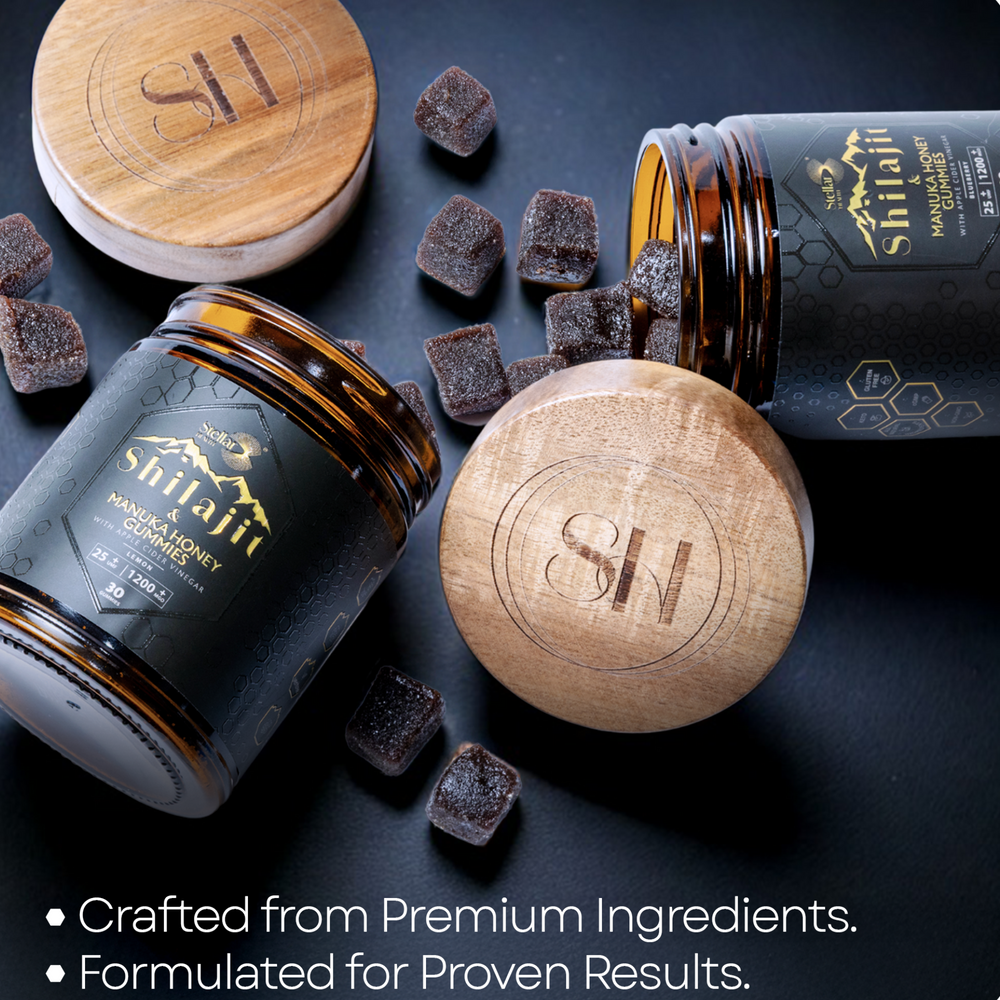 Stellar Health Shilajit and Medical Grade Manuka Honey + Apple Cider Vinegar Gummies - Platinum Lemon - Gourmet 30 Count of Elite Shilajit Gummies for Men and Women