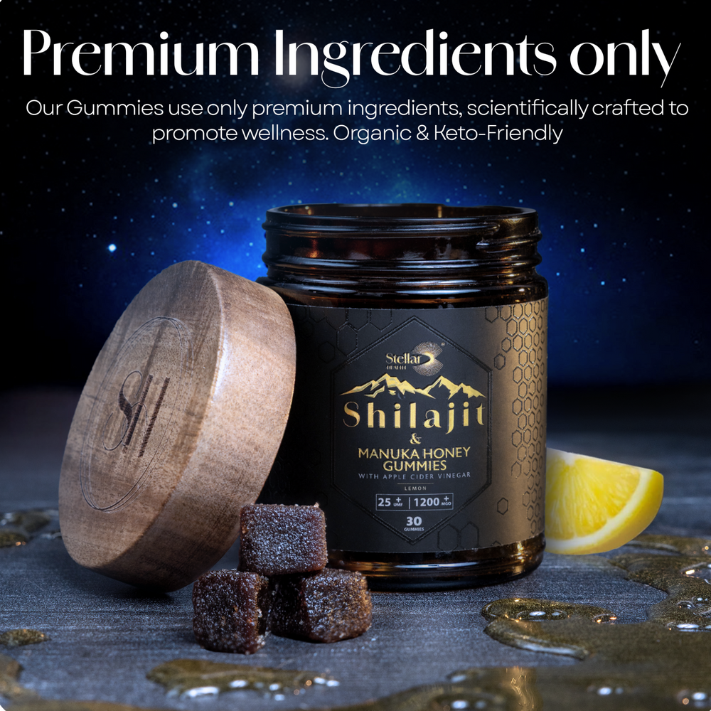 Stellar Health Shilajit and Medical Grade Manuka Honey + Apple Cider Vinegar Gummies - Platinum Lemon - Gourmet 30 Count of Elite Shilajit Gummies for Men and Women